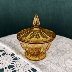 Vintage Indiana Glass Amber Glass Candy Dish with Lid